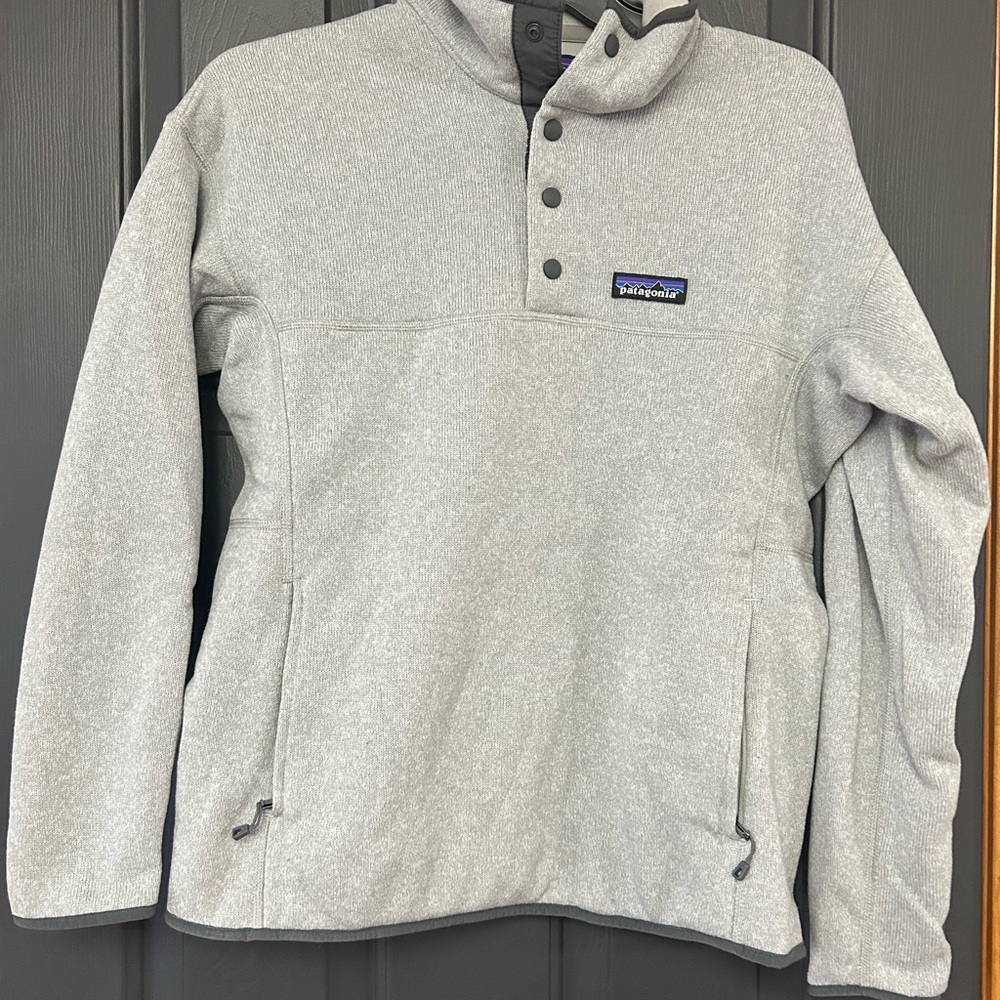 Patagonia Women's Pullover Fleece - Light Gray with Multicolor Logo, small